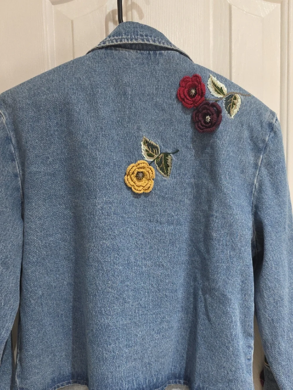 Christopher & Banks Y2k Blue Denim Embroidered Floral Jacket Size L - Picture 8 of 11